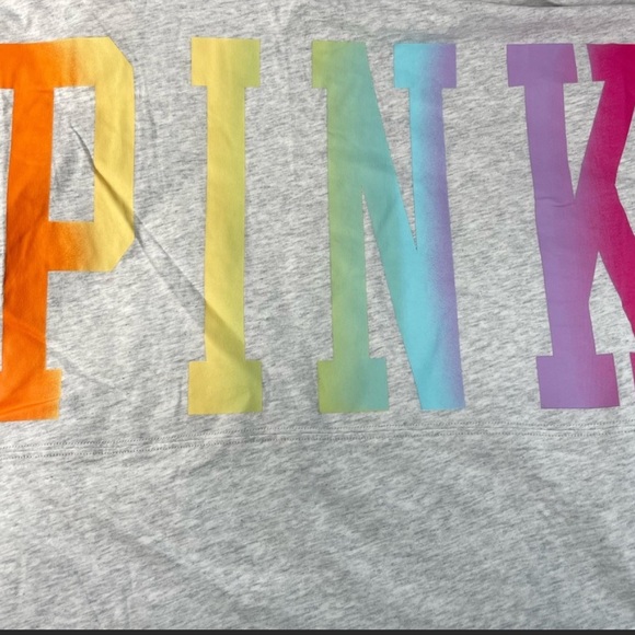 💗VS PINK NEON GREY RAINBOW OMBRE VARSITY SHORT SLEEVE CREW TEE - Picture 7 of 9